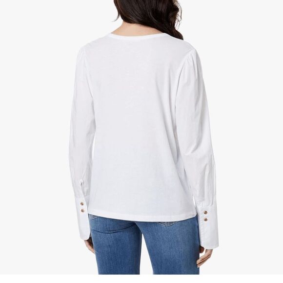 Elliott Lauren White Woven & Knit Cotton Blouse w/ Cuffs Sz M Retails $151 - Picture 2 of 12